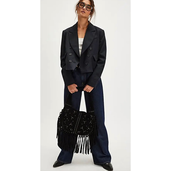 NEW FREE PEOPLE BLACK DOUBLE BREASTED BLAZER JACKET SIZE S - Picture 4 of 12